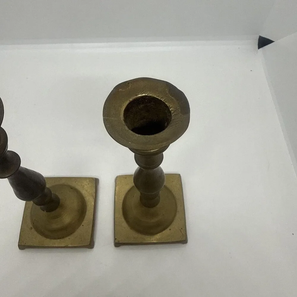Vintage Set Of 2 Brass Candle Stick Holders Made In India